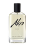 A clear glass bottle of HAZE Eau de Parfum by Akro, featuring a black cap and black text, exuding a refined smoky scent perfectly complemented by the herbal aroma of Clary sage.