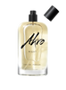 A bottle of NIGHT by Akro. The transparent container, accompanied by a black cap placed aside, reveals a spray nozzle, while the light amber liquid inside suggests musky notes and Bulgarian rose essences.