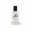 A clear glass bottle of Akro's MALT Eau de Parfum, boasting a smoky aroma, featuring a black cap and minimalist label design.