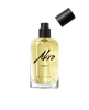 A bottle of SMOKE Eau de Parfum by Akro, featuring a black spray nozzle and a detachable black cap. This unisex perfume, belonging to the aromatic family, contains a light yellow liquid that exudes a rich tobacco fragrance.