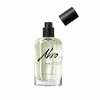 Clear glass bottle of Akro HAZE Eau de Parfum with a black cap removed and positioned above the bottle, exuding a smoky scent.