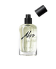 Clear glass bottle of Akro HAZE Eau de Parfum with a black cap removed and positioned above the bottle, exuding a smoky scent.