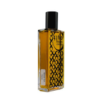 A rectangular perfume bottle with a black cap and geometric circle design emanates an intense scent. The label on the bottle reads "Maxed Out" by 4160Tuesdays, evoking memories of a wild night out fragrance from New York 2003.