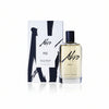 A bottle of Akro RISE Eau de Parfum, an ideal summer scent, is displayed in front of its coordinating packaging. The clear glass bottle with a black cap encases the perfume, while the packaging features a stylish white and black design.