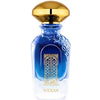 A blue glass bottle of Widian perfume, adorned with a golden intricately designed cap and a label that reads "Extrait de parfum," promises an olfactory journey with its luxury scent, Granada Sapphire Collection.