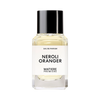 A clear glass bottle with a black cap containing a perfume labeled "NEROLI ORANGER" by Matiere Premiere, enriched with the delicate essence of Orange Blossom.