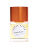 A bottle of Sarah Baker's "Greek Keys" perfume featuring a gold cap and light yellow liquid, evoking a touch of citrus freshness.