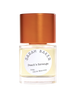 A bottle of "Peach's Revenge" perfume by Sarah Baker, distinguished by an orange cap. The label reveals that the nose behind this enchanting fragrance is Chris Maurice. This delightful and memorable scent features hints of juicy peach.