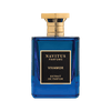 A blue bottle of Navitus Parfums Vivamor, with a gold cap and a black label featuring gold text, captures the essence of fragrance notes in a celebration of life and love.