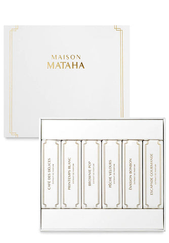 Maison Mataha discovery set gift box with 6 perfume vials, labeled