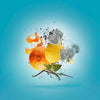 An arrangement of an orange peel, lemon peel, tree branch, lichen, and soil evokes the essence of Erba Pura by Xerjoff against a bright blue background.