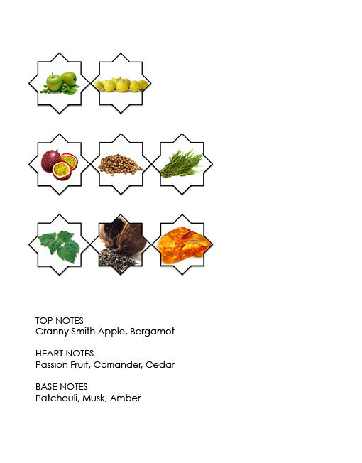 The fragrance profile of Dahab from the Kajal Classic Collection features top notes of Granny Smith apple and bergamot, heart notes of passion fruit, coriander, and cedar, with a rich base of patchouli, musk, and amber. Experience this luxurious scent in a beautifully illustrated 100ml Eau de Parfum bottle.