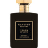 A rectangular black perfume bottle with a gold cap and a label that reads "Navitus Parfums Venom Of Love," crafted by Master Perfumer Sidonie Lancesseur.