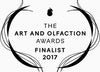 Logo showing "The Art and Olfaction Awards Finalist 2017" with decorative lines, an abstract scent bottle at the top, and a hint of animalistic musks for Civet by Zoologist.