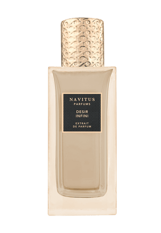 DESIR INFINI perfume bottle with embossed cap and rectangular glass body
