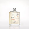 A bottle of Escentric Molecules Escentric 02, infused with Ambroxan for super-longlasting freshness, featuring a clear rectangular design and geometric pattern on the front, placed against a plain white background.