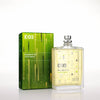Perfume bottle with silver cap beside green E03 product box.