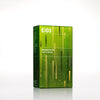 Green E03 perfume box standing upright, glossy finish.