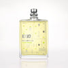 Perfume bottle with silver cap and pale yellow liquid, front view.
