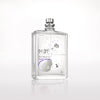 Clear glass bottle of Escentric Molecules' Molecule 01 fragrance, featuring a minimalist design and a silver-grey cap, highlighting the captivating presence of Iso E Super against a plain background.