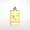 Eau de parfum bottle with silver cap and pale yellow liquid, front view