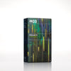 M03 multicolor perfume box, dark blue with green and gold vertical lines