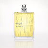 Eau de parfum bottle with silver cap and pale yellow liquid, centered front view