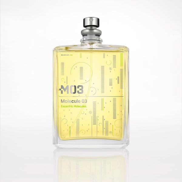 Eau de parfum bottle with silver cap and pale yellow liquid, centered front view