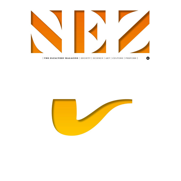 Perfume and Art magazine issue with orange NEZ logo and yellow stylized emblem