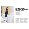 Magazine spread with portrait of woman in doorway and headline about Indian fragrance