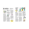 Magazine spread titled “ICONS,” with portrait illustrations and name labels.