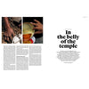 Magazine page with three article sections, hands images, and large centered headline.