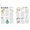 Magazine page titled 'ICONS' featuring profiles of various notable figures including Leonardo da Vinci, Vero Kern with her *Addictive Substances, Nez 08 Autumn 2019*, Joy Milne, Steven Pearce, Wilhelm Fliess, and Philippe Katerine, with accompanying illustrations.