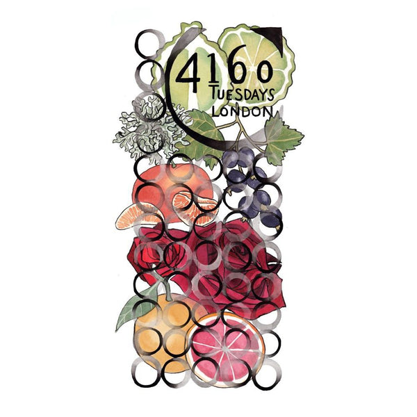 Rosa Ribes eau de parfum label art with multicolor circles and leaves