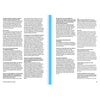 Two pages of "Smell, Feel. Perfumers, Odors, and Emotions" by Nez with columns of text written in French. The right page, reminiscent of an olfactory exhibition, features blue text highlighting and borders. The bottom of the left page shows the page number, 54.