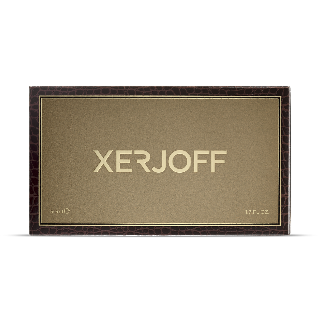 A rectangular beige box with the word "Xerjoff" in large letters holds an unmistakable oriental scent. The box, labeled "50ml" and "1.7 FL.OZ," hints at the luxurious blend of Alexandria Orientale contained within.