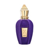 A purple perfume bottle with a gold cap and label, displaying the word "Accento Xerjoff," exudes pure luxury with its fruity scent.