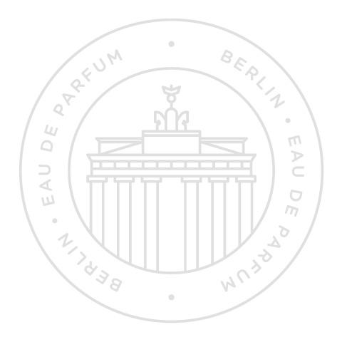 A circular logo featuring a minimalist line drawing of the Brandenburg Gate. The text "BERLIN" and "EAU DE PARFUM" encircles the image, evoking Berlin by Gallivant with woody citrus spicy perfume notes from Gallivant Perfumes.